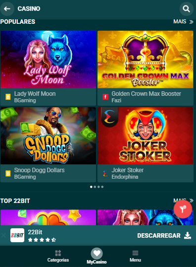 Jogos de casino no 22BIT