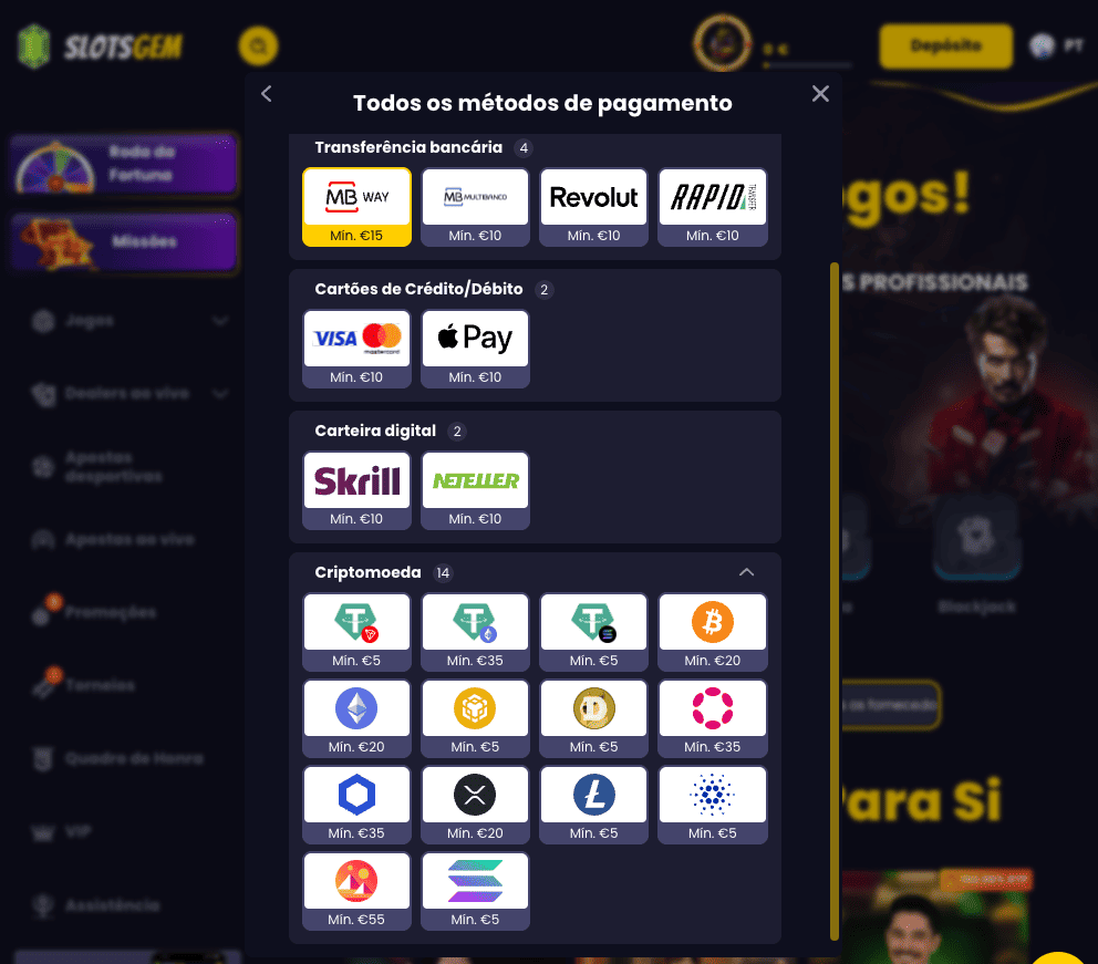 Metodos de pagamento Slotsgem